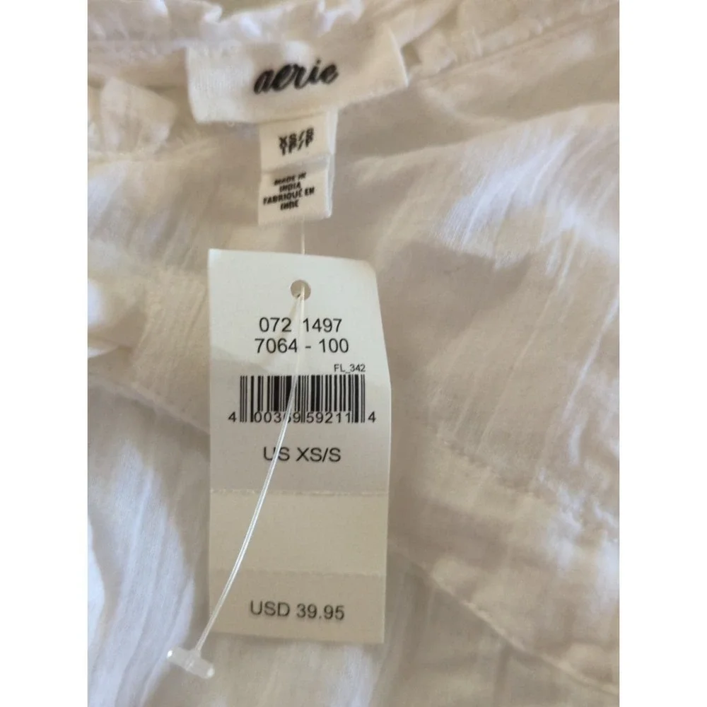 Aerie Women's Beach Coverup Top V Neck Tassel Front White XS‎ NWT